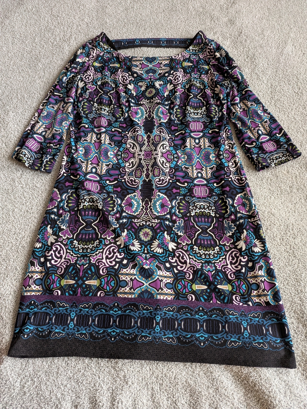 🌼B2G1🌼 Laundry By Shelli Segal Purple and Teal Tribal Print Midi Dress NWOT